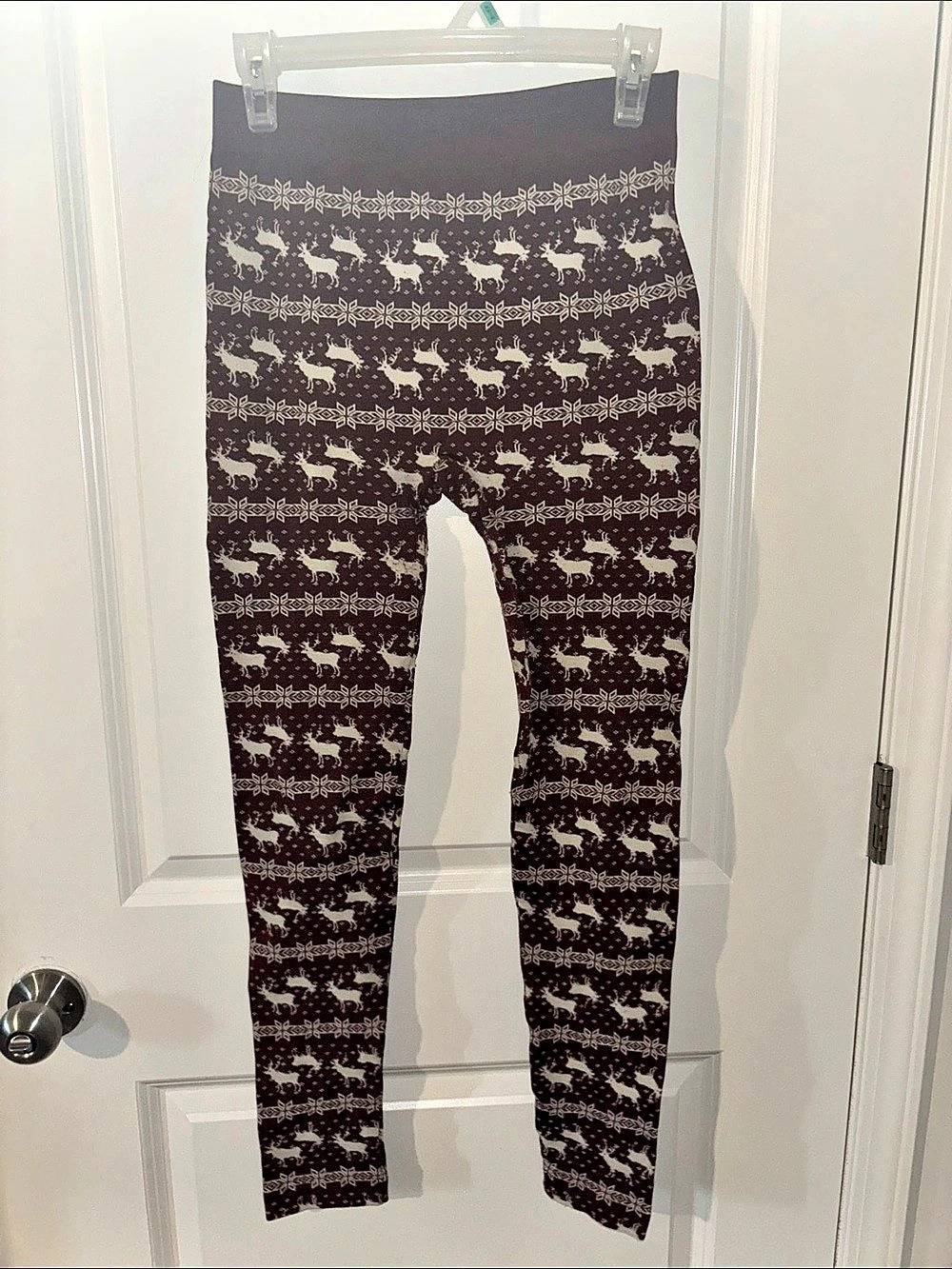 Pink Rose Patterned Leggings in Brown & White Size Large Like New